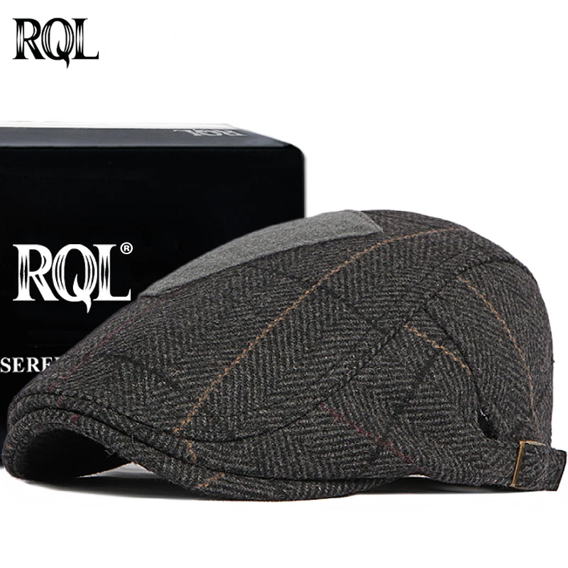 

Men's Wool Autumn and Winter Flat Hat for Men Cap Beret Wool Striped Keep Warm Outdoor British Retro Design Brand Patch Dad Hat