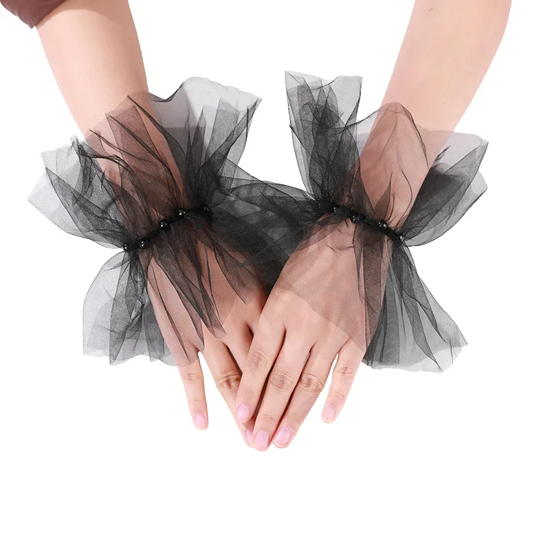 Women Short Tulle Gloves Sexy Lace Mittens Tulle Fingerless Gloves Lady Driving Glove Transparent Mittens Wedding Bridal Gloves