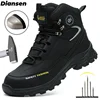 Men Work Boots Puncture-Proof Waterproof Work Shoes Steel Toe Safety Boots Industrial Indestructible Boots Side Leather Shoes