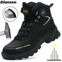 Men Work Boots Puncture-Proof Waterproof Work Shoes Steel Toe Safety Boots Industrial Indestructible Boots Side Leather Shoes