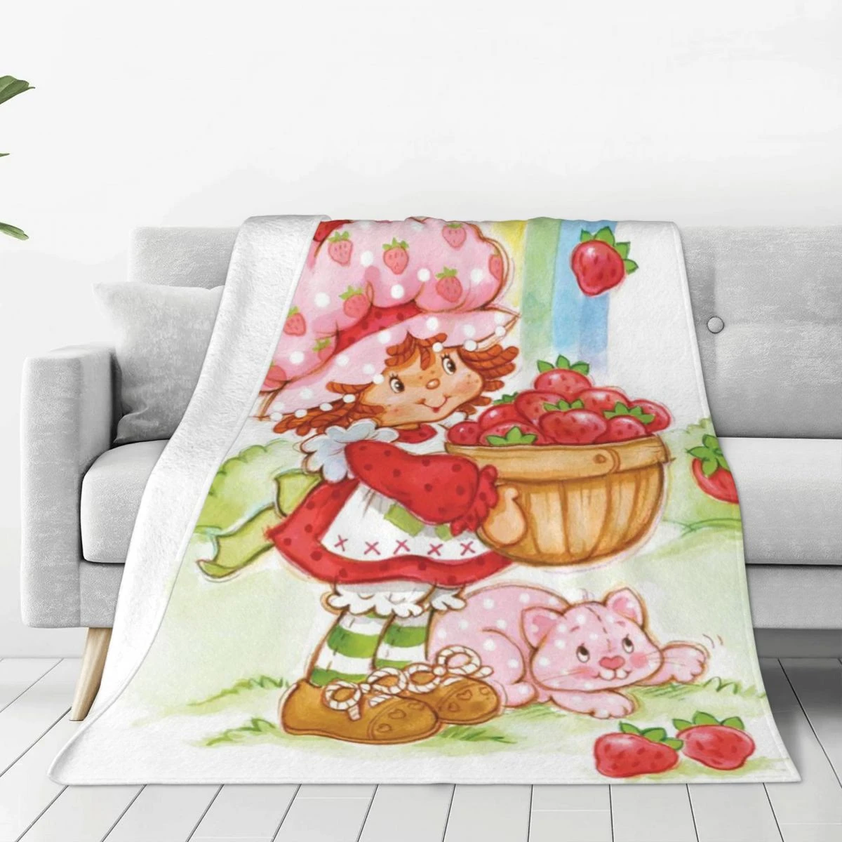 Kawaii Strawberry Shortcake Blankets Cute Cartoon Rainbow Flannel