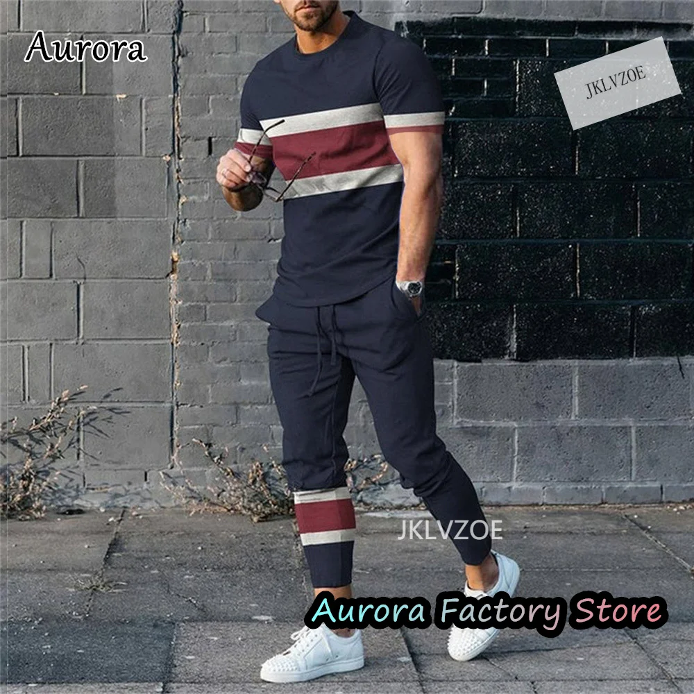 

Summer Men's Casual Tracksuit 2 Pieces Solid Color T-Shirt Pant Set New Fashion Jogging Suit Oversized Outfit Male Chic Clothing