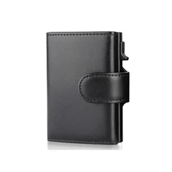 RFID Blocking Genuine Leather Men's Trifold Wallet with Card Holder and Coin Pocket (Black)