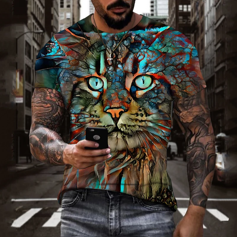 

2023 Men's Cat Tshirt 3D Printed Cat Graphic T-shirts For Men Oversized Short Sleeve Punk Tops Tee Shirt Men Oversized t-shirt