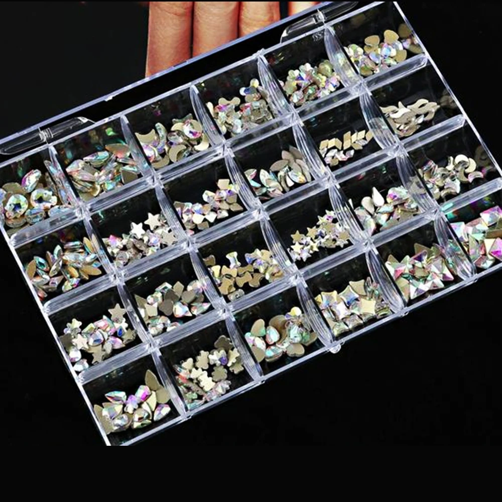 

400/480Pcs AB Special-Shaped Nail Crystal 3D Shiny Moon/Star/Water-Drop/Bear Glass Nail Art Rhinestone Flat bottom AB Diamond