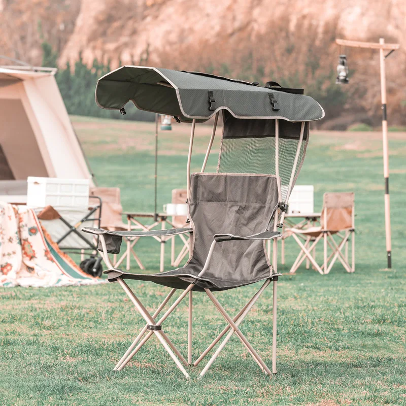 Outdoor Camping Folding Chair with Shade Canopy Umbrella and Cup Holder  Chair Portable for Camping Beach Fishing Foldable Chair