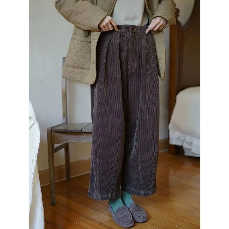 Deeptown Vintage Women's Corduroy Pants Winter Oversize Japanese Harajuku Korean Fashion Straight Trousers Baggy Pants Aesthetic