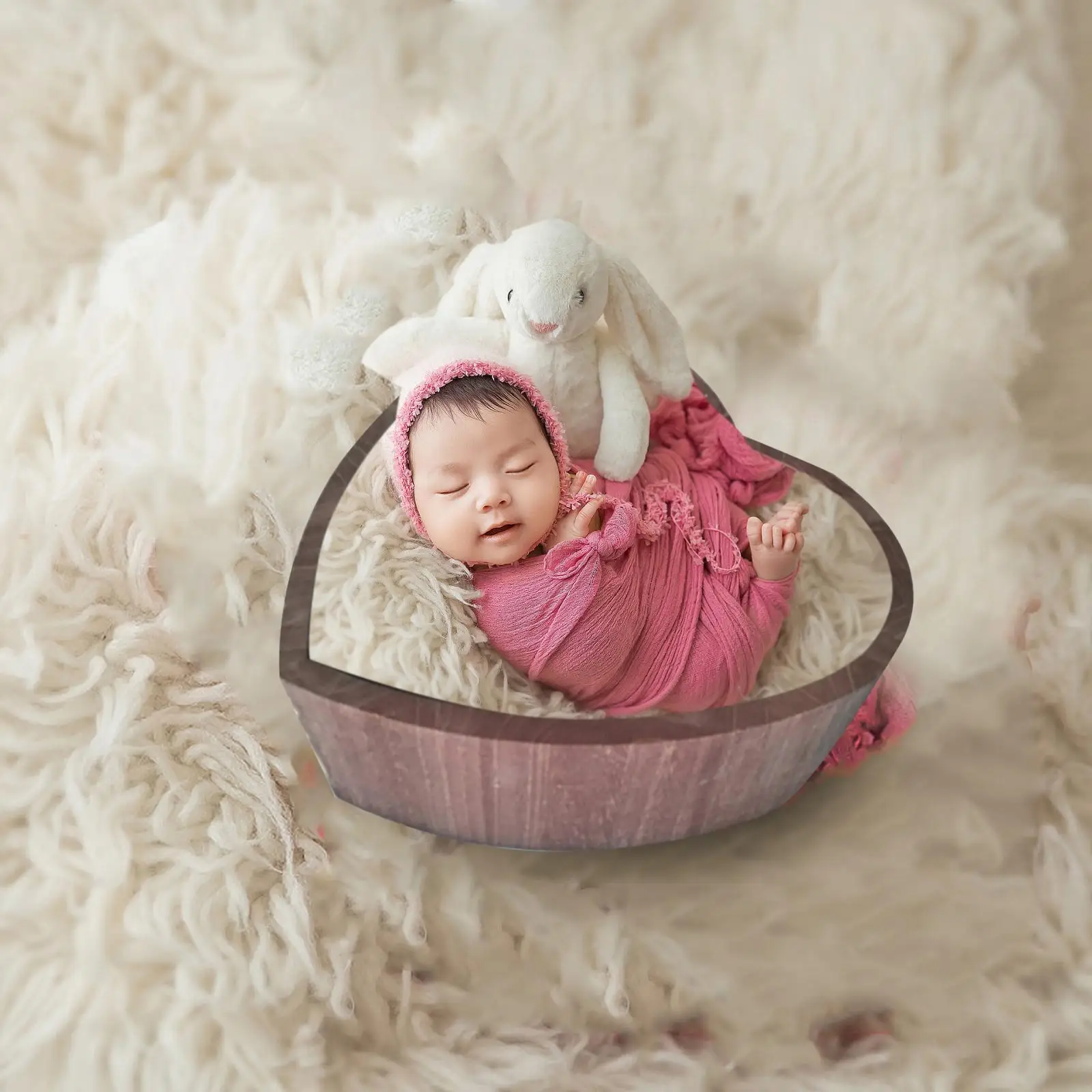 Newborn Infants Photography Props Wooden Bathtub Heart Shape Accessories Cute Measuring 15x15x6inch Durable Container Baby Cot