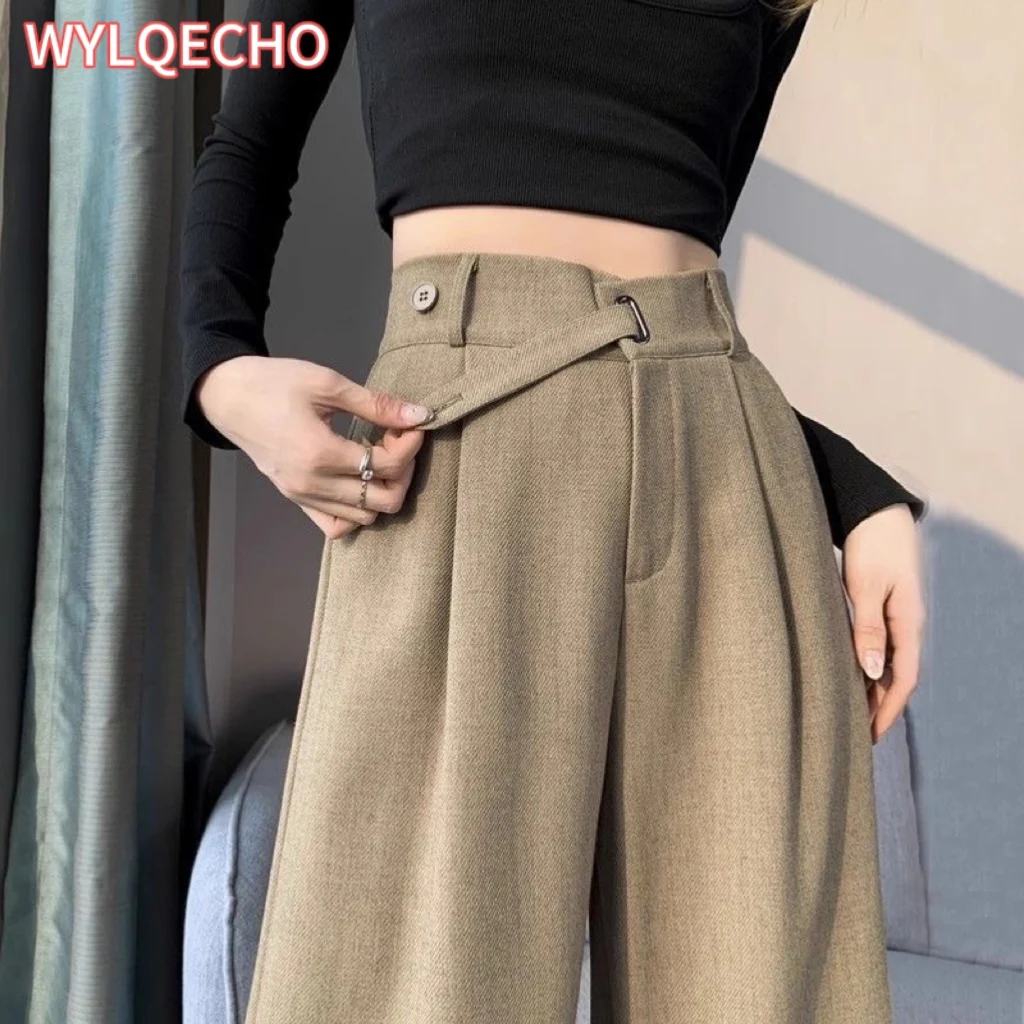 

High Waist Cotton Linen Wide Leg Women's Full Pants 2024 Spring Summer Female Elegant Minimalism Straight Loose Suit Trousers