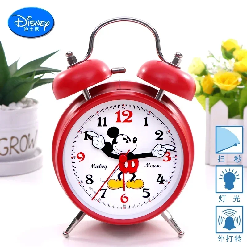 Disney Mickey Creative Metal Loud Alarm Clock for Children Bedside Alarm Wake-up Silent Cute Student Bedroom Red Ban Black