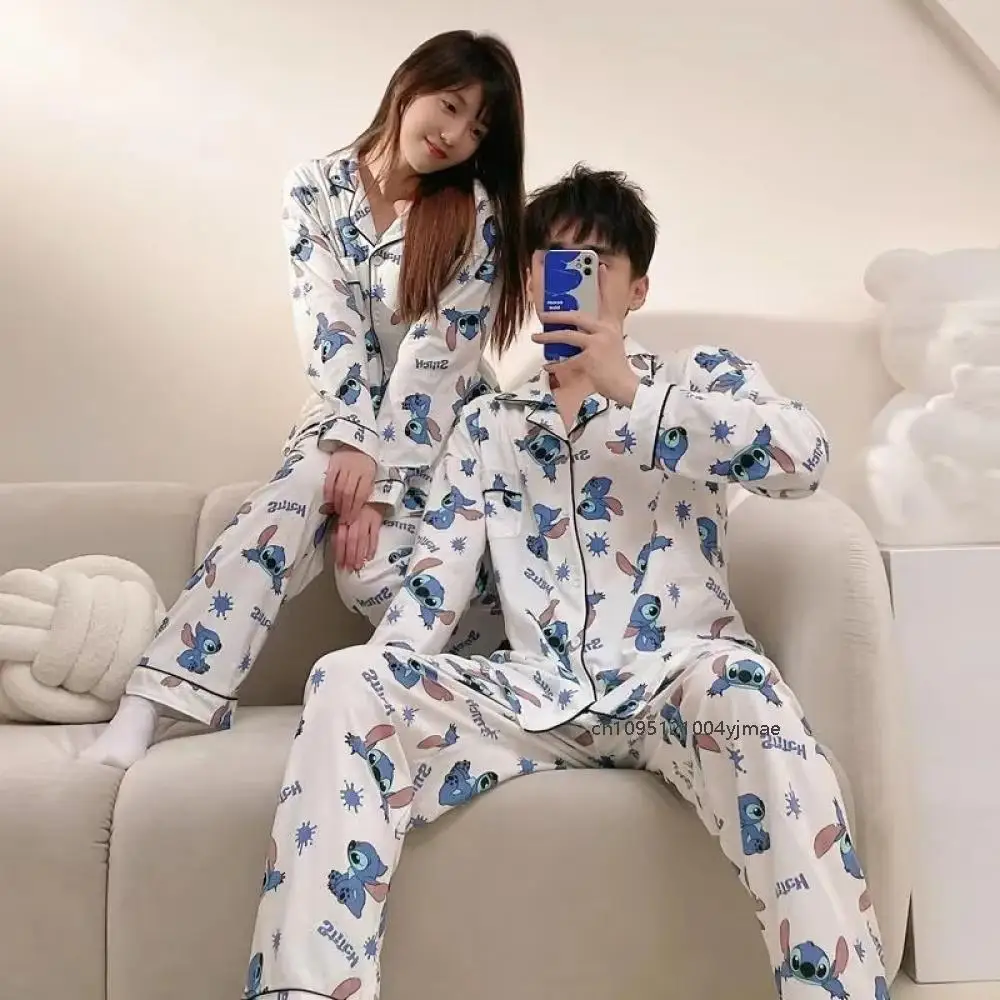 Cartoon Disney Lilo & Stitch Pajama Pants Japanese Style Long Sleeve Trousers Spring Autumn Cute Cartoon Couple Homewear Set