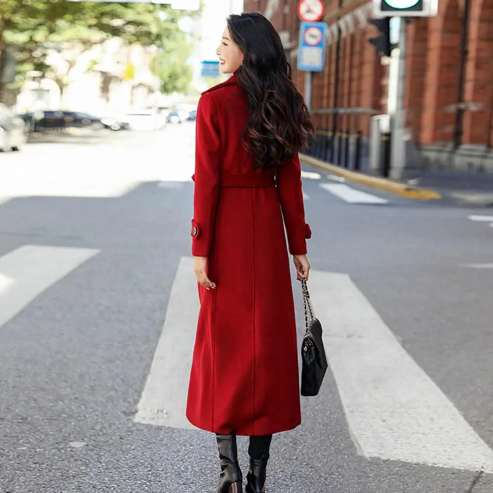 Winter Woollen Overcoat Solid Color Mid-calf Length Outerwear