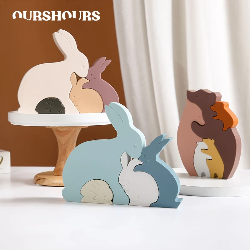 

1Set Baby Silicone Jigsaw Puzzle Stacking Toy Cartoon Animal Bunny Infant Blocks for Children Montessori Educational Toys