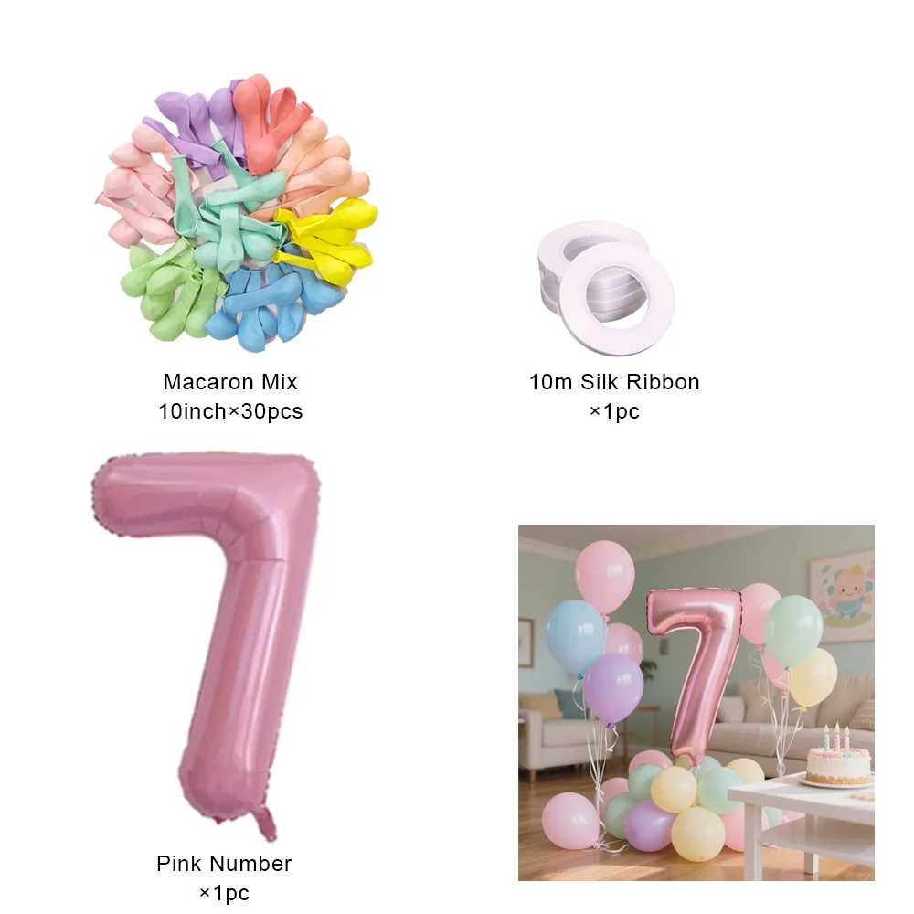 40-Zoll-Set mit rosa Zahlenfolienballons, alles Gute zum Geburtstag, Partydekoration, Kinder, Mädchen, 1–9 Jahre alt, farbiger Macaron-Ballon – Detail 7