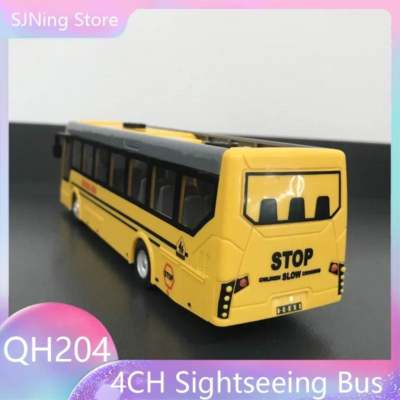 1:48 4CH Yellow RC Single Double Bus Light Sound Electric School Tourist Sightseeing Vehicles Car Simulagtion Toys Gifts 5
