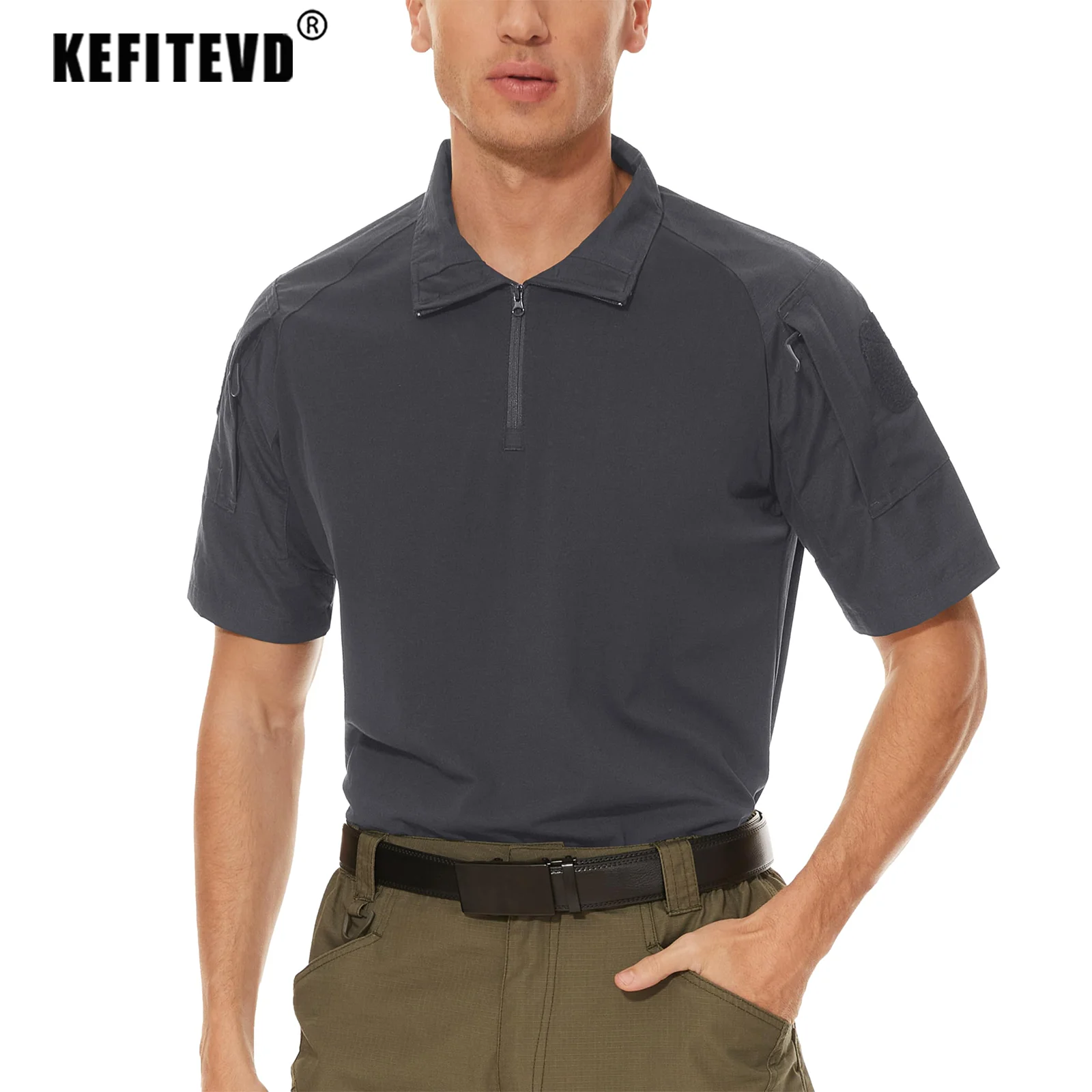 KEFITEVD Hiking Short Sleeve T-Shirts Breathable Moisture-Wicking Quick Dry Short Sleeve T Shirts 1/4 Zipper Hunting Camping Top