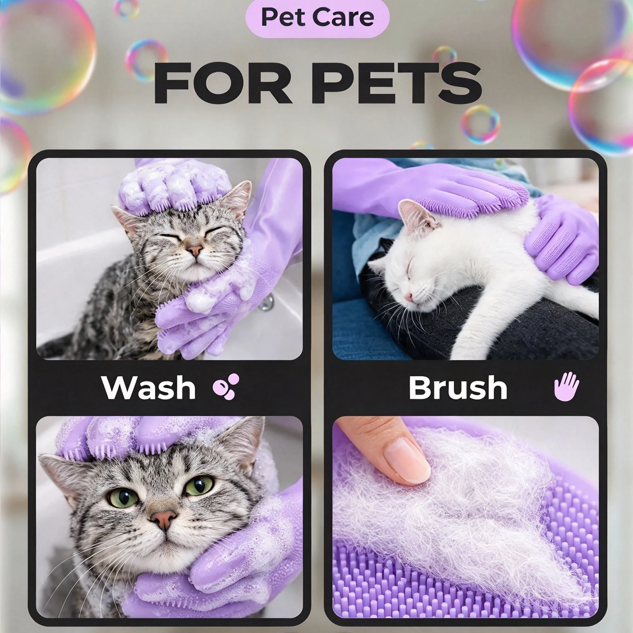 Multi-Functional Silicone Pet Grooming and Cleaning Gloves