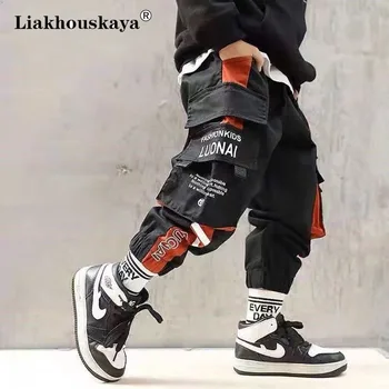 소년용 조거 카고 바지, 십대 소년 멀티 포켓 바지, 어린이 봄 캐주얼 스웨트 팬츠, 어린이 의류, 110-160cm