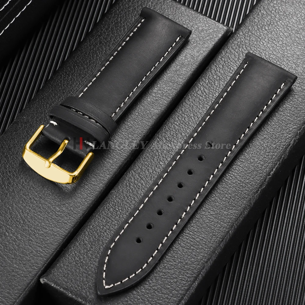 Vintage Dark Brown Cowhide Leather Watch Strap with Pins and Buckle - 20mm/22mm