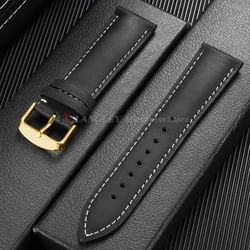 Vintage Dark Brown Cowhide Leather Watch Strap with Pins and Buckle - 20mm/22mm - 22mm (Black - Gold)