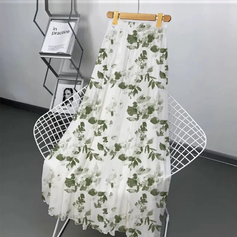 Floral Printed Long Chiffon Skirt Women Fashion 3