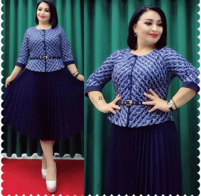 

Christmas Fake Two Piece Set Clothes African Long Dresses For Women XL-4XL Plus Size Dashiki Robe Femme Party Africa Clothing