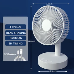 Powerful 3600mAh USB Desk Fan with 4-Speed Adjustable Settings and Quiet Operation (3600mAh Rechargeable)