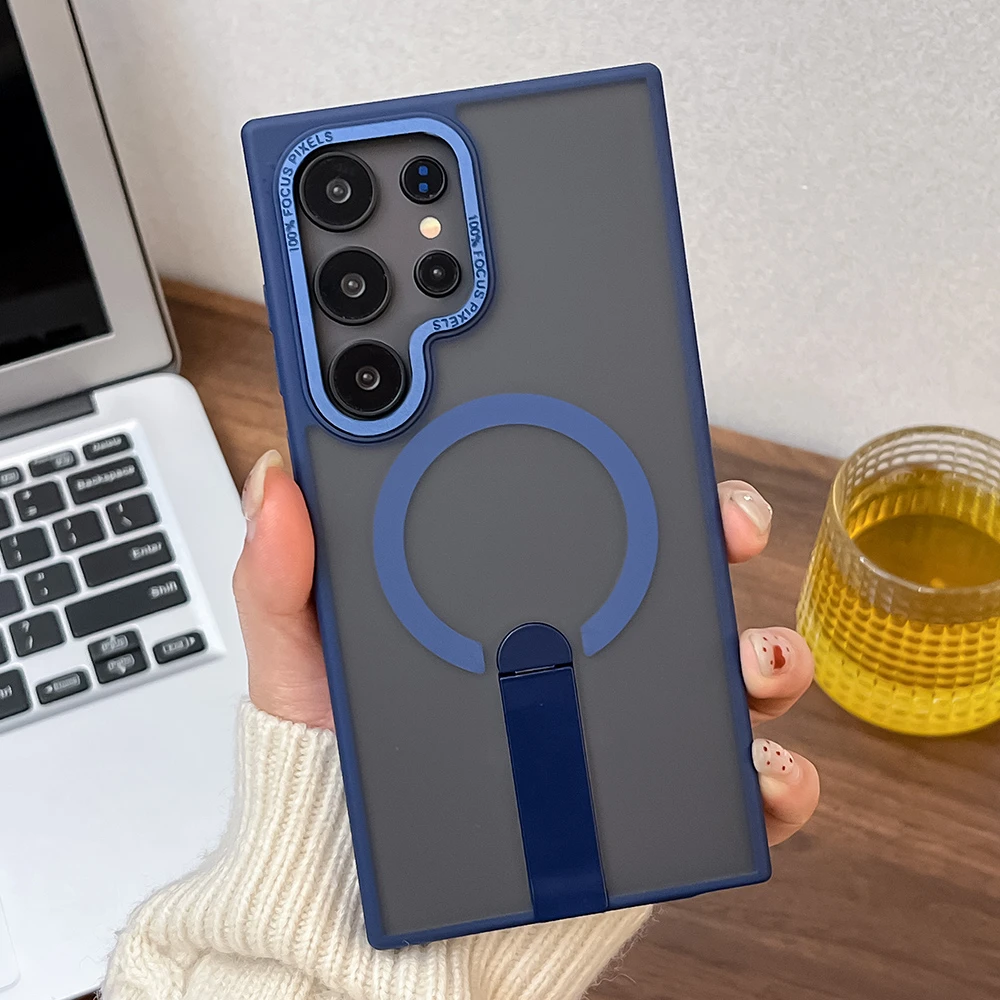 Frosted Magnetic Fold Stand Holder Case with Magsafe Wireless Charging Compatibility