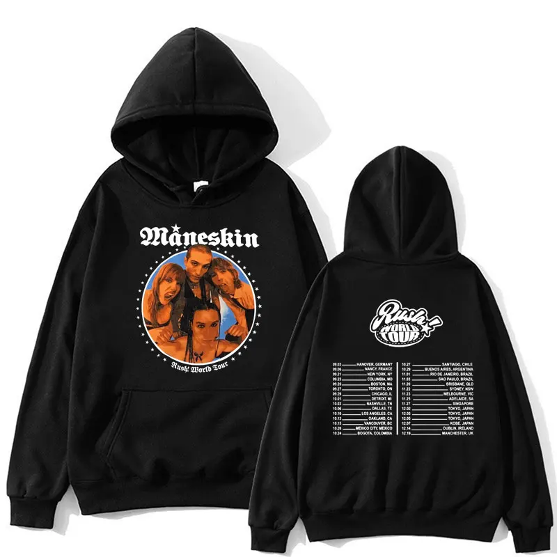 

Rock Band Maneskin Rush! World Tour Print Hoodies Men Women Hip Hop Oversized Autumn Winter Hoody Sweatshirt Streetwear Y2k Tops