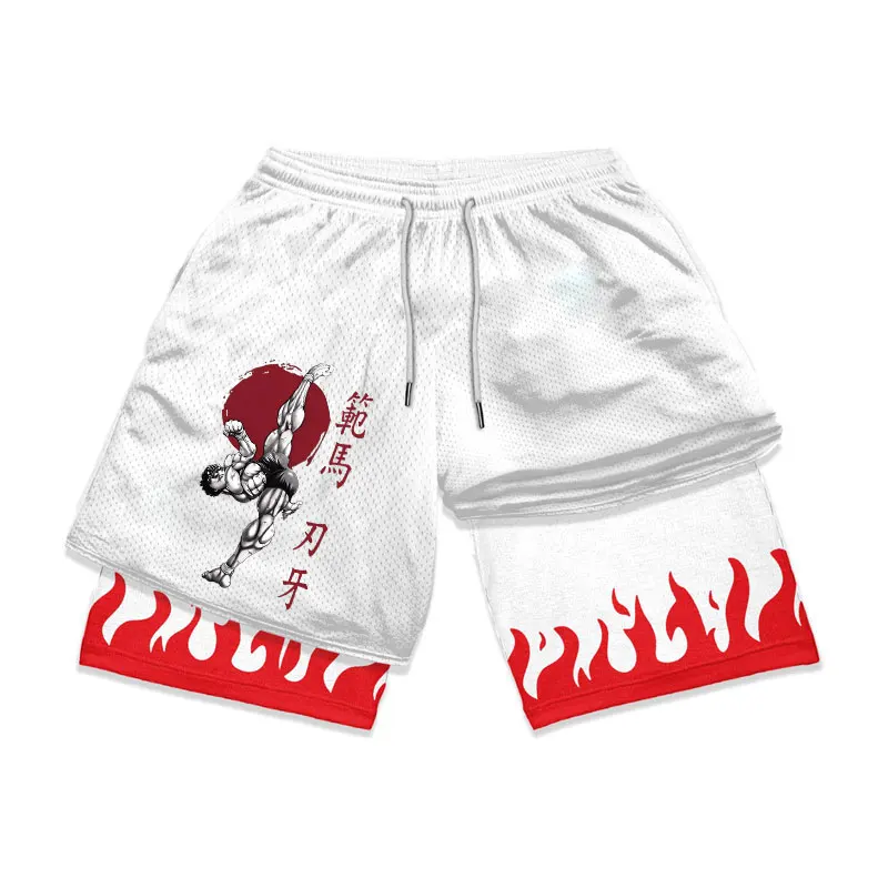 

Anime Baki Hanma 2 In 1 GYM Shorts Summer Fitness Running Workout Mesh Performance Shorts Men Quick Dry Basketball Sportwear