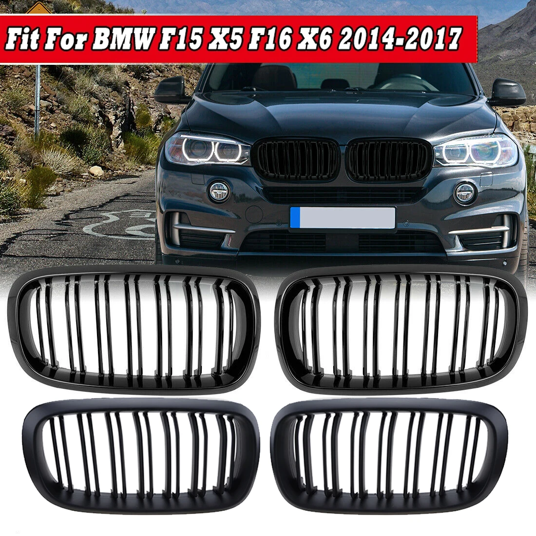 Rhyming Front Hood Kidney Grille Bumper Black Dual Grill Replacement