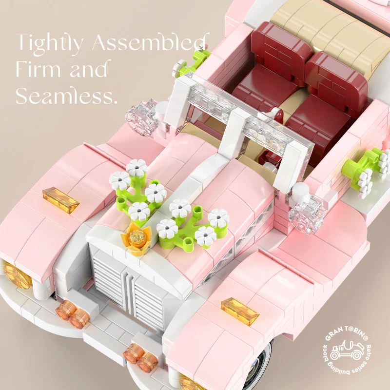 MOC 테크니컬 레트로 웨딩 카, 미니 사이즈 빌딩 블록, 도시 DIY 클래식 빈티지 차량 벽돌 장난감, 어린이 소녀 선물