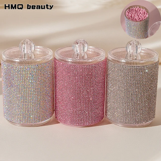 Luxury Diamond Cotton Swab Storage Box Portable Cotton Swabs Storage Case Desktop Lipstick Eyebrow Pencil Organizer Makeup Tools 1