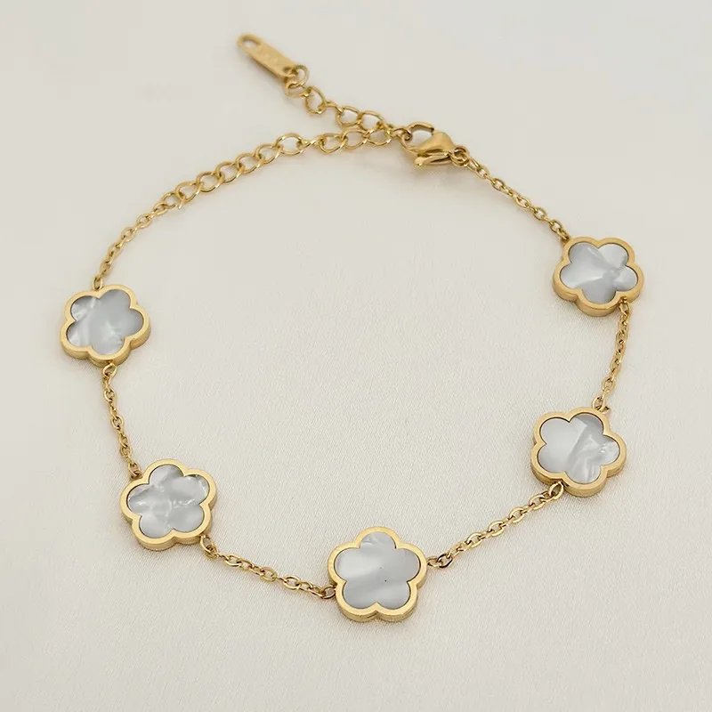 Green Flower Charm Bracelet for Women Gift Gold Color Stainless Steel Clover Bracelet Jewelry bracelet jewelry