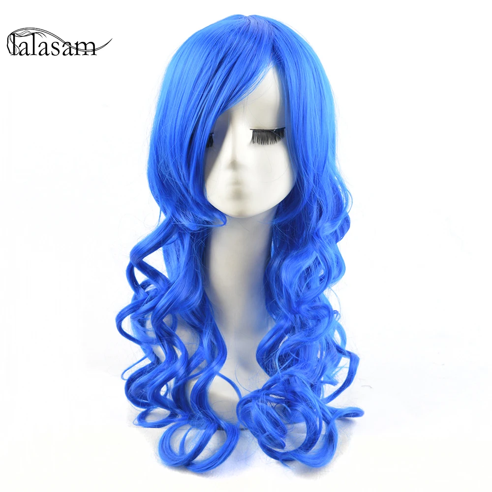 LALASAM 3065 Long Wavy Cosplay Blue 60Cm  Synthetic Wigs For All Women Hair Heat Resistant Fiber winard 3065