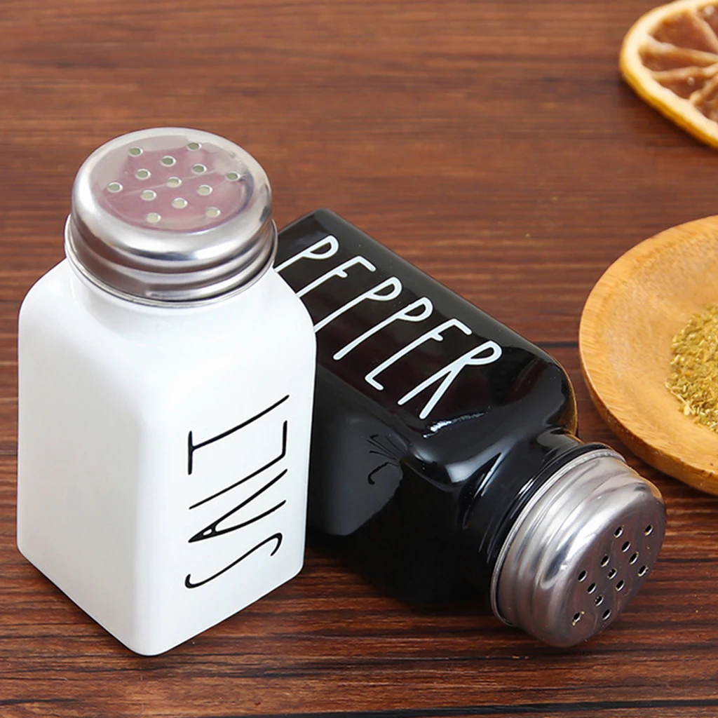Salt and PepperSalt and Pepper Shaker Set Condiment Bottle Jars Pots Stainless Steel Lid Dispenser for Kitchen Cooking Tools
