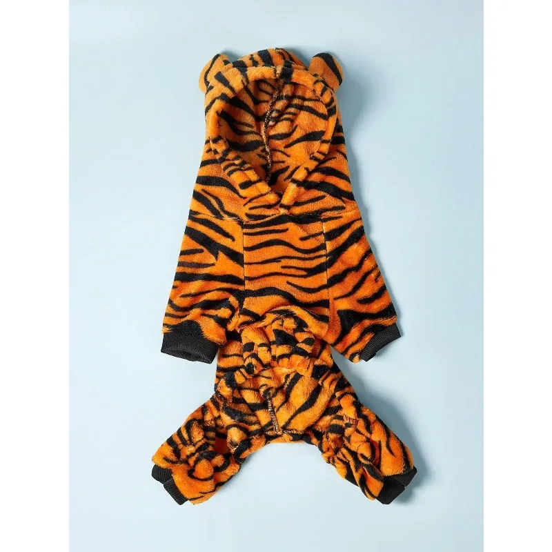 Winter Plush Tiger Hoodie for Small Pets - Cozy Teddy Costume with Ear Design, Warm Pullover for Cats & Dogs (XS to XL)