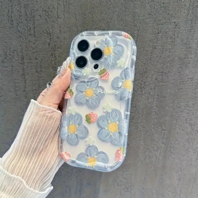 Strawberry Flower Clear Phone Case with Lanyard Cover