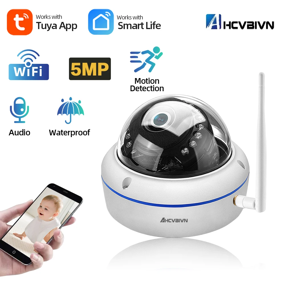 Ahcvbivn 5Mp P2P Wifi Camera Registrazione Audio Telecamera Ip Wireless Wired Alarm Cctv Dome Outdoor Con Slot Per Scheda Sd Max 128G H.265