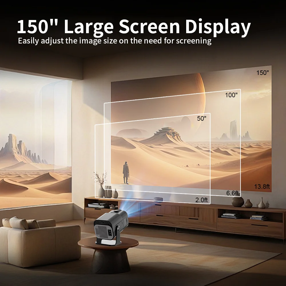 2026 네이티브 1080P 휴대용 프로젝터 안드로이드 11 WiFi6 180 ° 회전식 미니 홈시어터 영화 비머 (휴대폰, 노트북, 야외캠용)