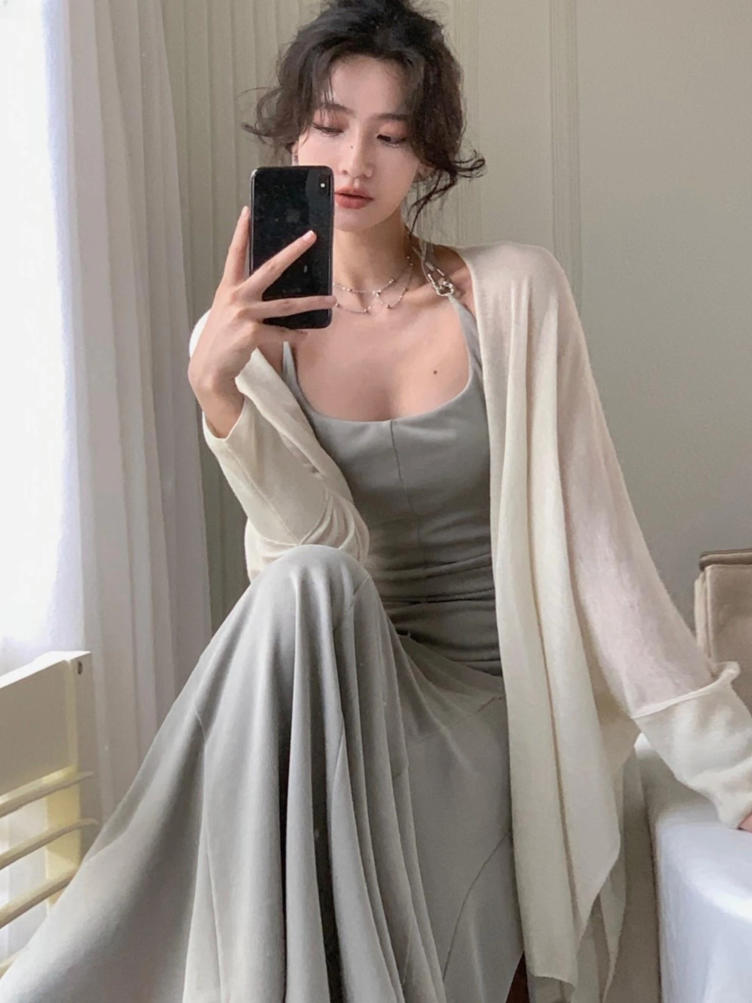 Elegant Wedding Party Dress Set for Women Sexy Bodycon Mermaid Robe Casual Knitting Cardigan Outfits Spring Autumn New Clothes new summer women girls chinese style fashion solid color knitting camisole design beach sunscreen sexy party outdoor dress gift