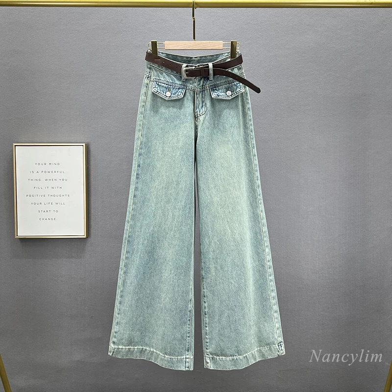 

Wide-Leg Jeans Women's 2024 Spring New Loose Large Size High Waist Slimming European Street Loose Trousers Mop Pants Mujer