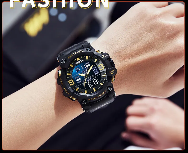 SMAEL 8049 TOP Luxury Watches Men Dual Display Watch 50M Waterproof Sport Wristwatch Mens Military Clock Male Relogio Masculino