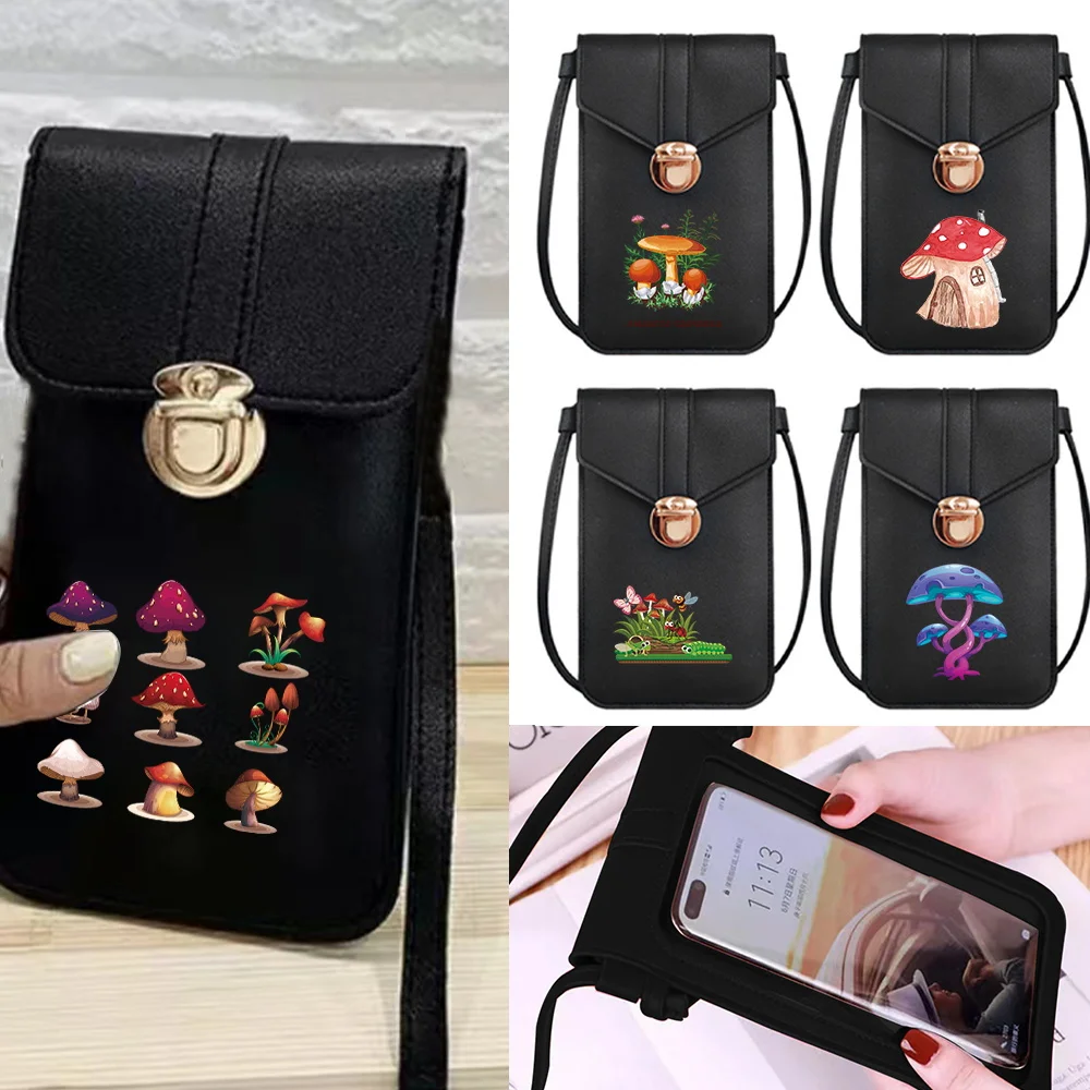 

Crossbody Bags Touch Screen Mobile Phone Bag Women's Shoulder Bag Wallet Messenger Pouch Purse Card Holder Mushroom Pattern