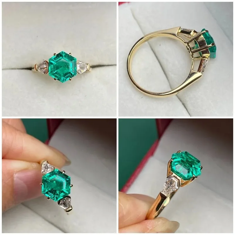 Ruihe New 18k Yellow Gold about 2.25ct Lab Grown Emerald Ring with Lab Grown Diamond Personalized Rings for Women Jewelry Gift 4 Ruihe New 18k Yellow Gold about 2.25ct Lab Grown Emerald Ring with Lab Grown Diamond Personalized Rings for Women Jewelry Gift - Image 4