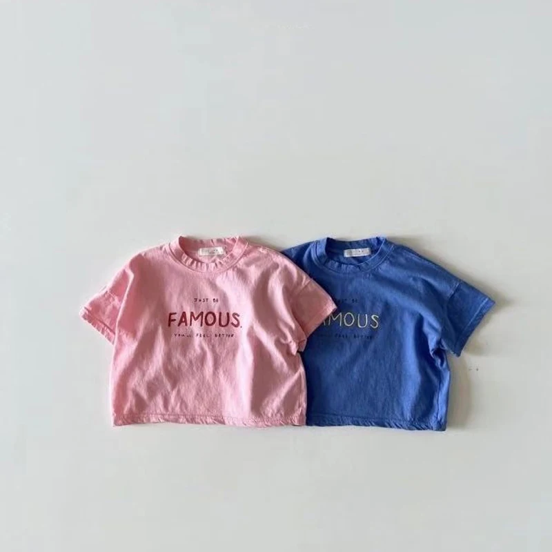 

2023 Spring Summer Infant Toddler Short Sleeve T-Shirts Boys And Girls Letter Print Casual TShirt Cotton Baby Tops 0-3Y