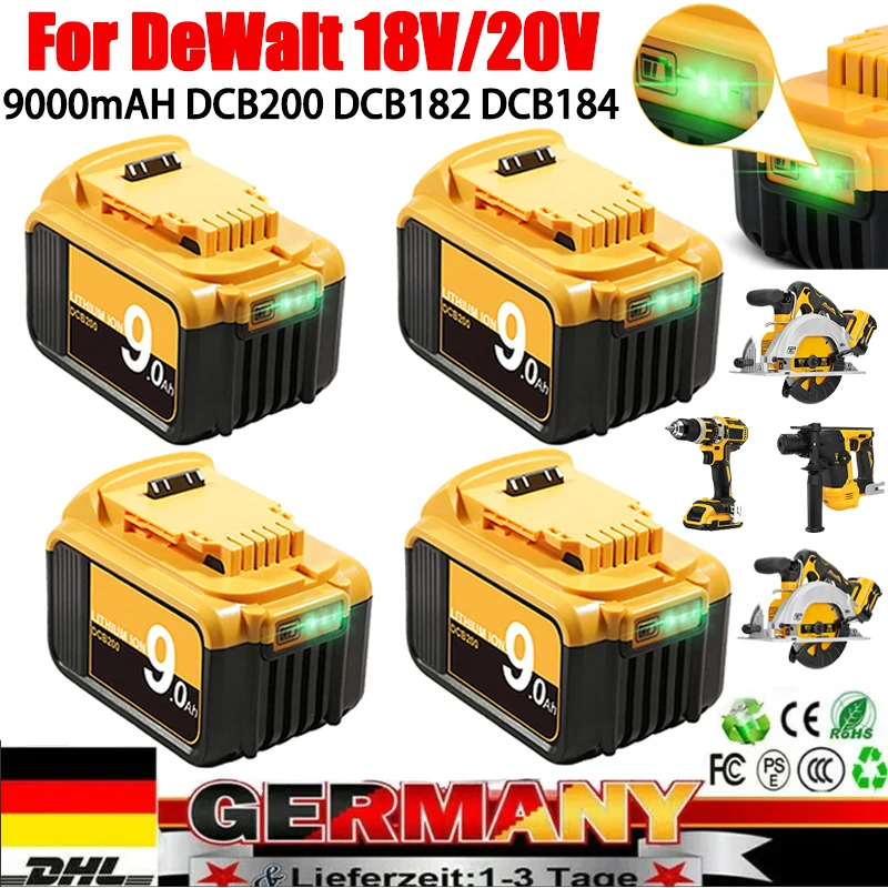 

Оригинальный аккумулятор для DeWalt 20 в, DCB184, 18 в, 9,0 Ач, литий-ионный аккумулятор DCB182, DCB201DCB205, DCB200, для Dewalt dcd794, 20 вольт