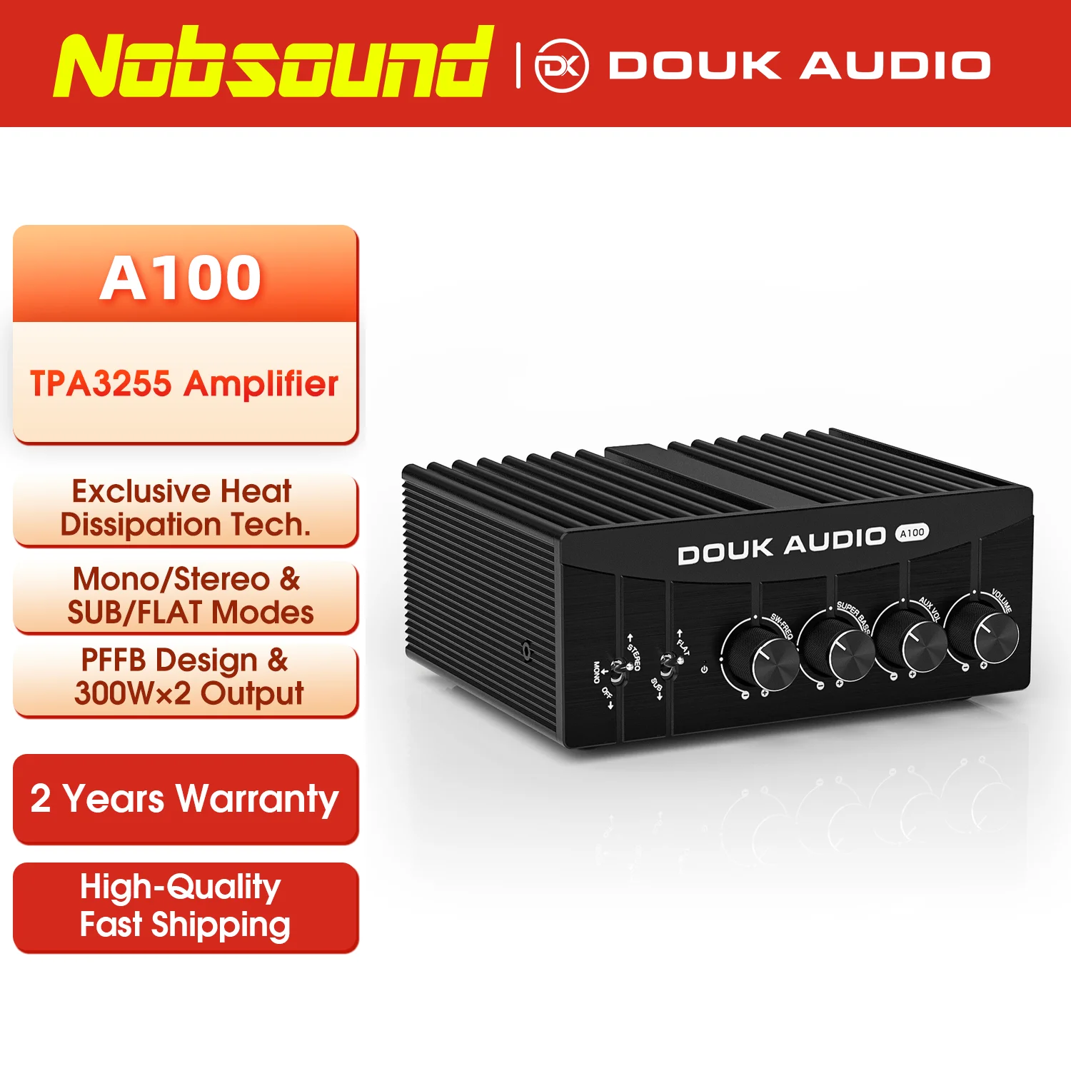 Nobsound-TPA3255デジタルパワーアンプ、3.5mmモノラルAUX