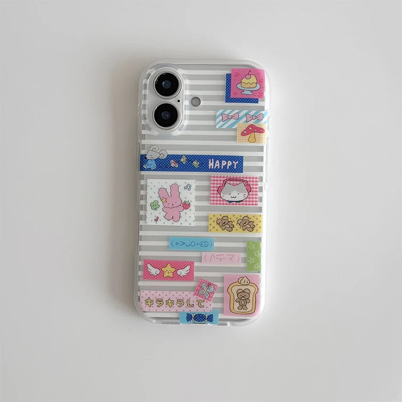Japanese Striped Kawaii Print Shockproof Silicone Phone Case
