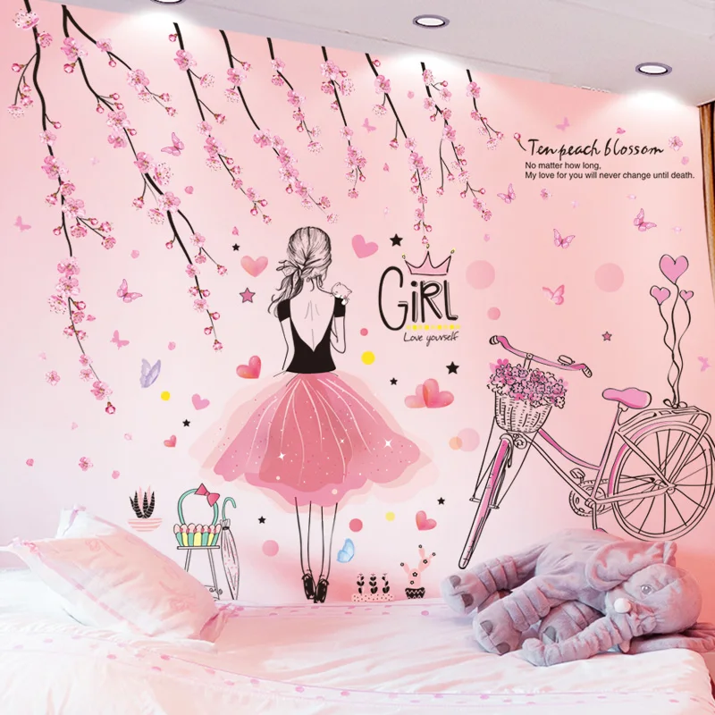 Creative Pink Feathers Wings Wall Stickers DIY Cartoon Girl Wall Decals for  Kids Rooms Kindergarten Nursery Home Decoration